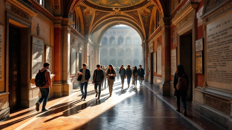 Historic University Hallway in Bologna