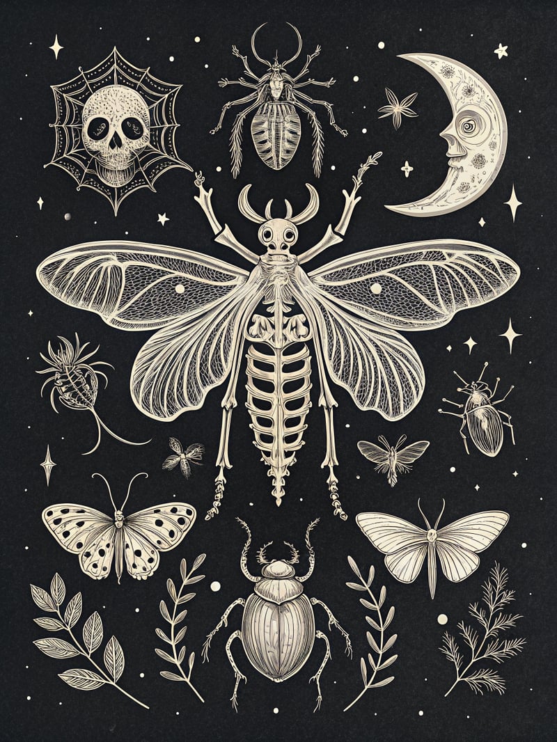 Vintage Halloween Insects Illustration