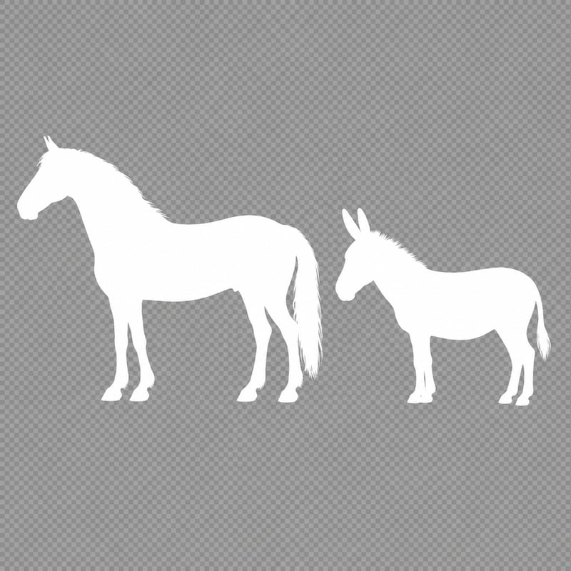 White Silhouette Horse and Donkey