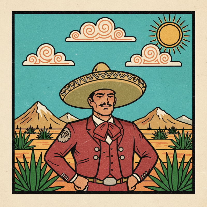 Mexican Lotería Style Man Illustration