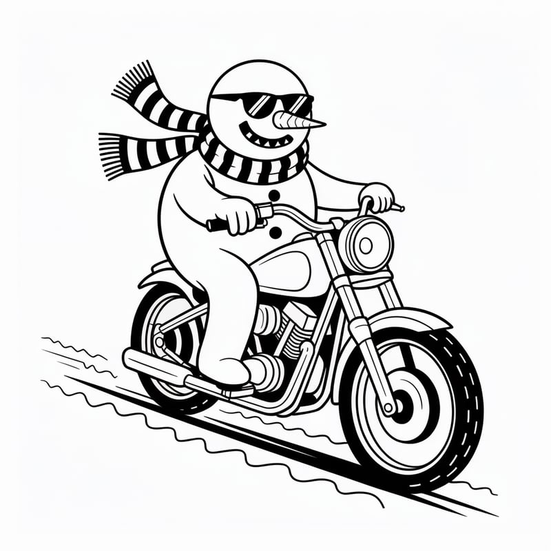 Line Art Biker Snowman Vector