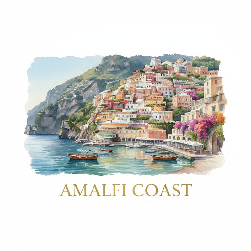 Watercolor Painting of Amalfi Coast