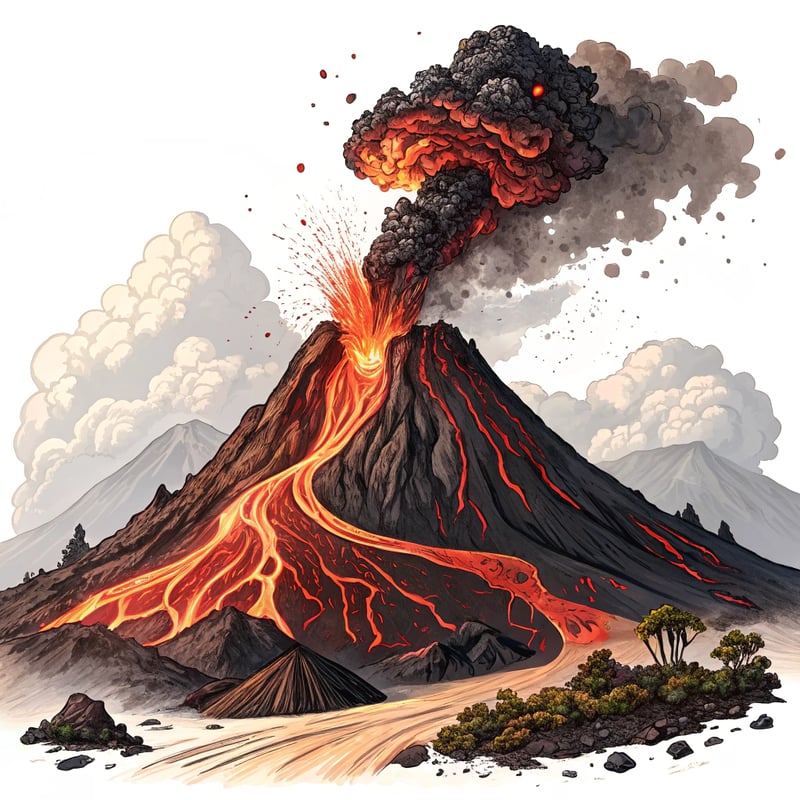 Watercolor Hawaiian Volcano Clipart
