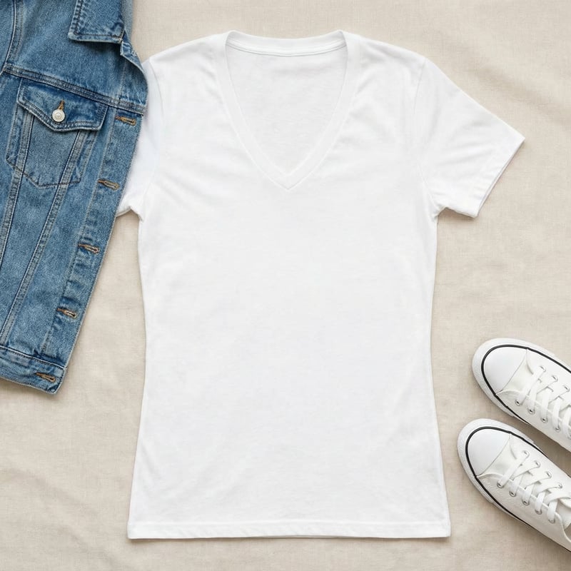 Women's V-Neck Tee Flatlay Photo