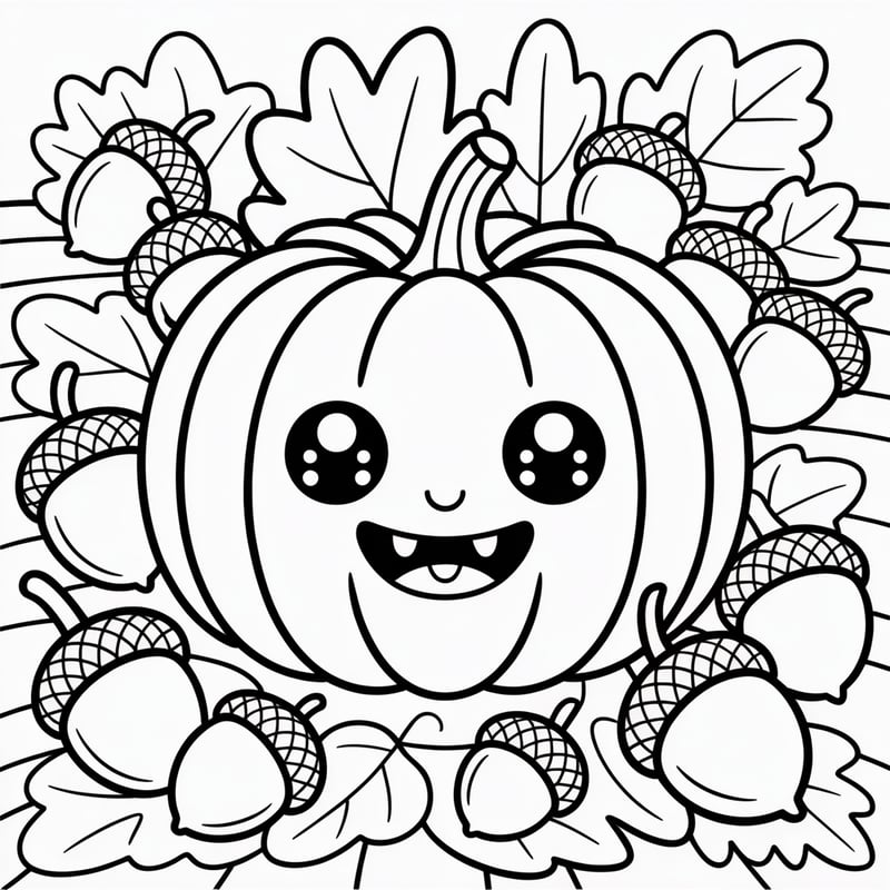 Kawaii Pumpkin Line Art Illustration