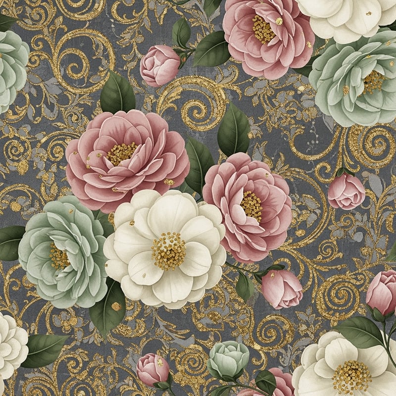 Vintage Floral Pattern with Camellias
