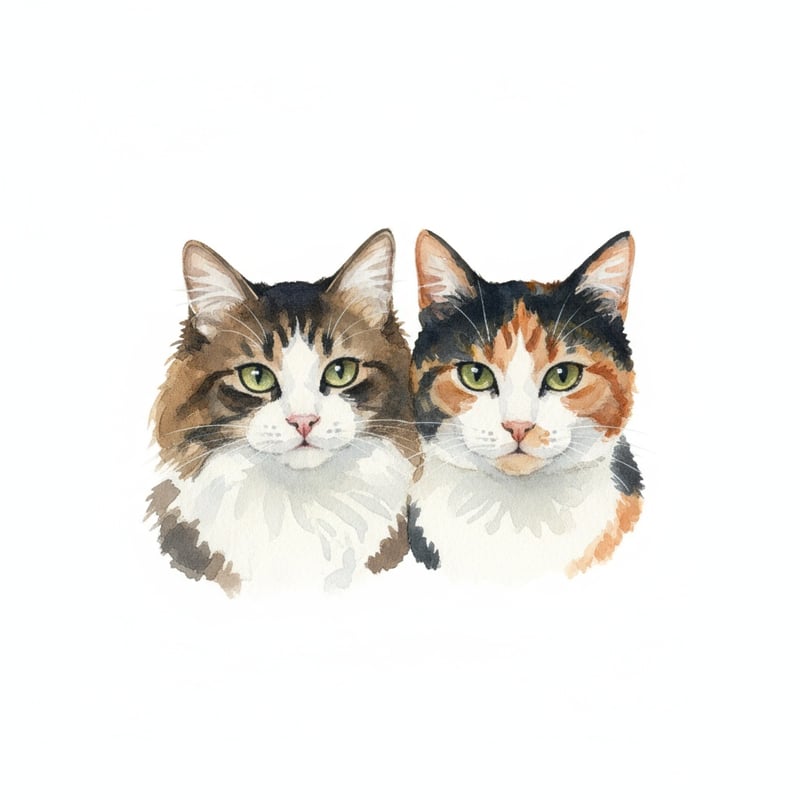 Watercolor Portrait of Two Cats