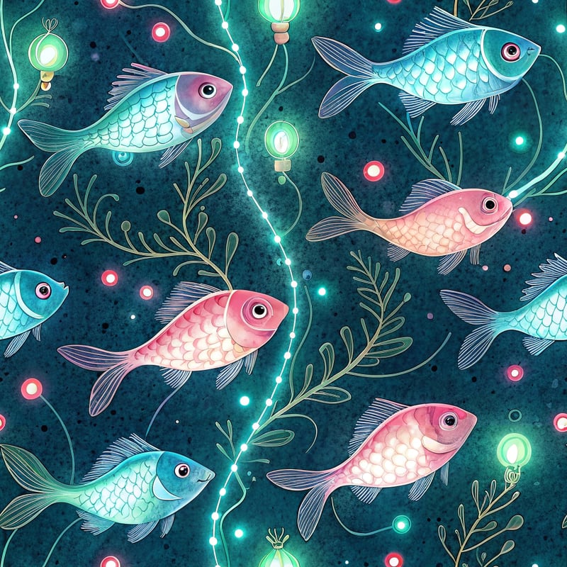 Pastel Bioluminescent Fish Schools