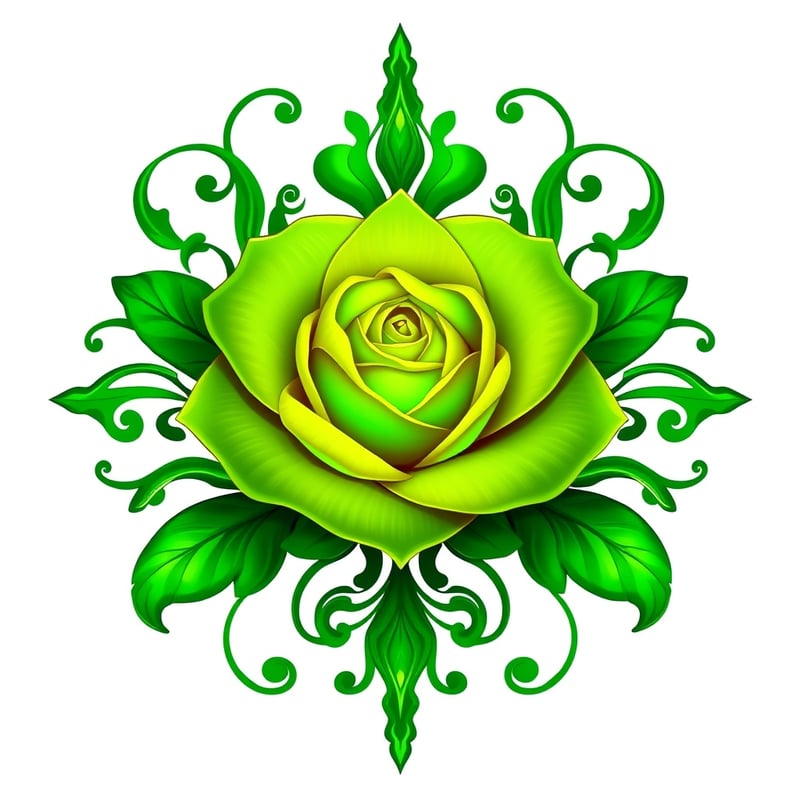 Symmetrical Fantasy Green Rose Illustration