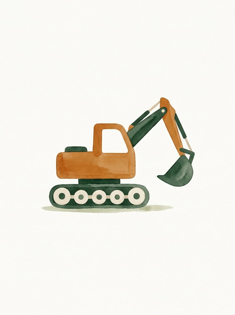 Minimalist Watercolor Excavator Nursery Art