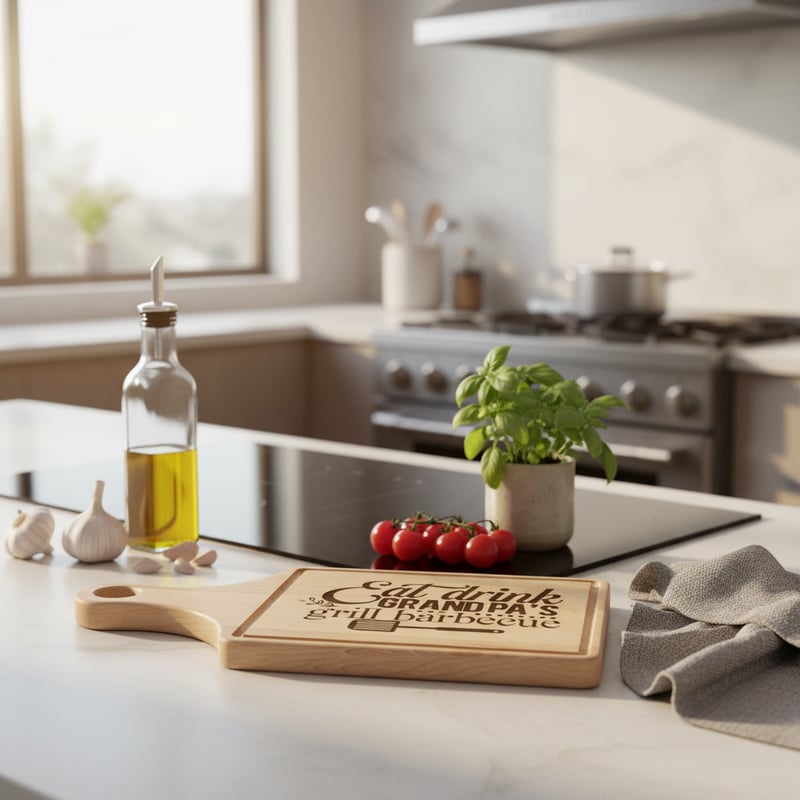 Engraved Board in Modern Family Kitchen