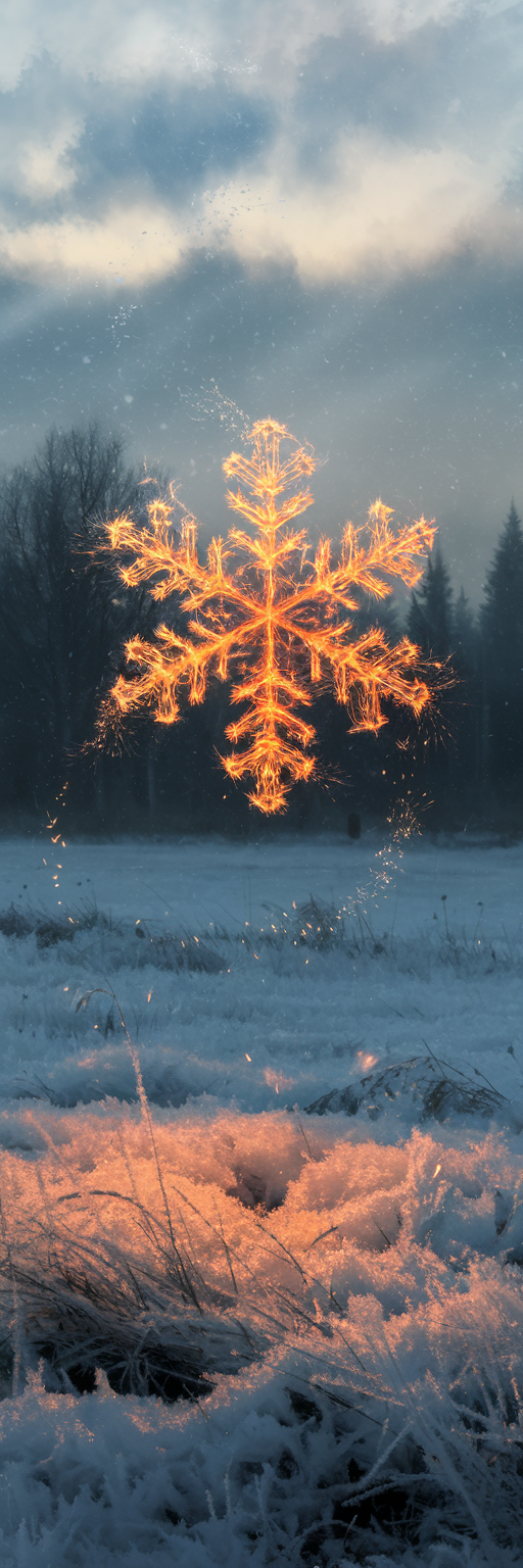 Fiery Snowflake in Winter's Embrace