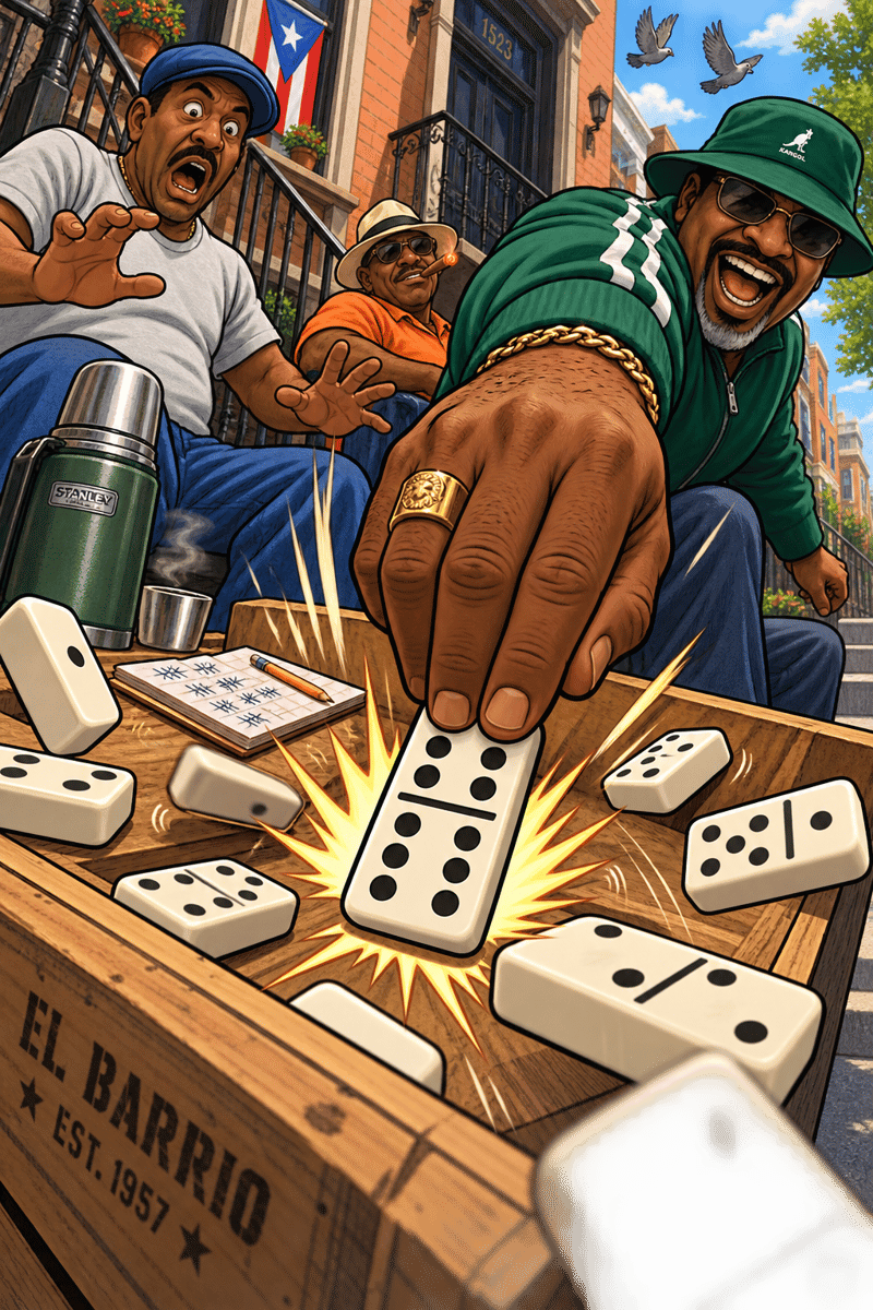 Cartoon Domino Slam on Stoop
