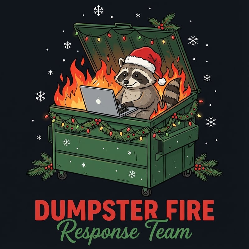 Festive Raccoon in Dumpster Fire Illustration
