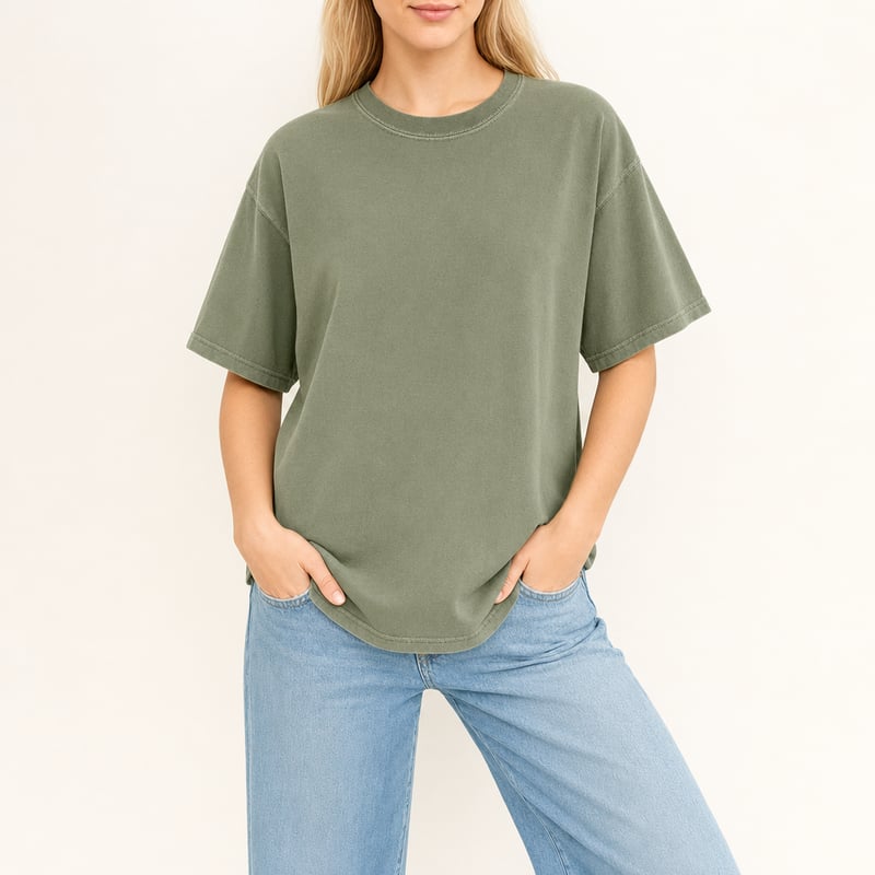Blank Moss Green Oversized T-Shirt Photo