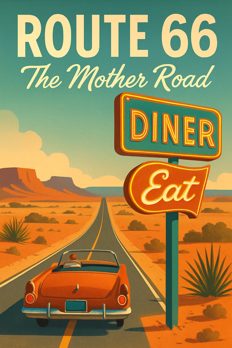 Mid-Century Modern Route 66 Poster