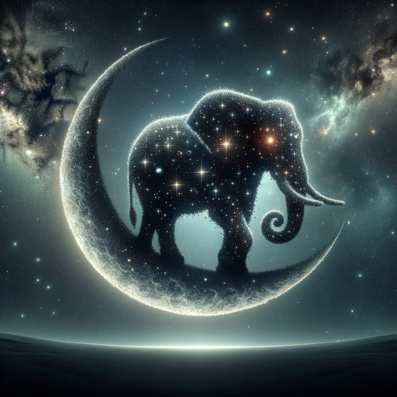 Cosmic Elephant Silhouette on Moon
