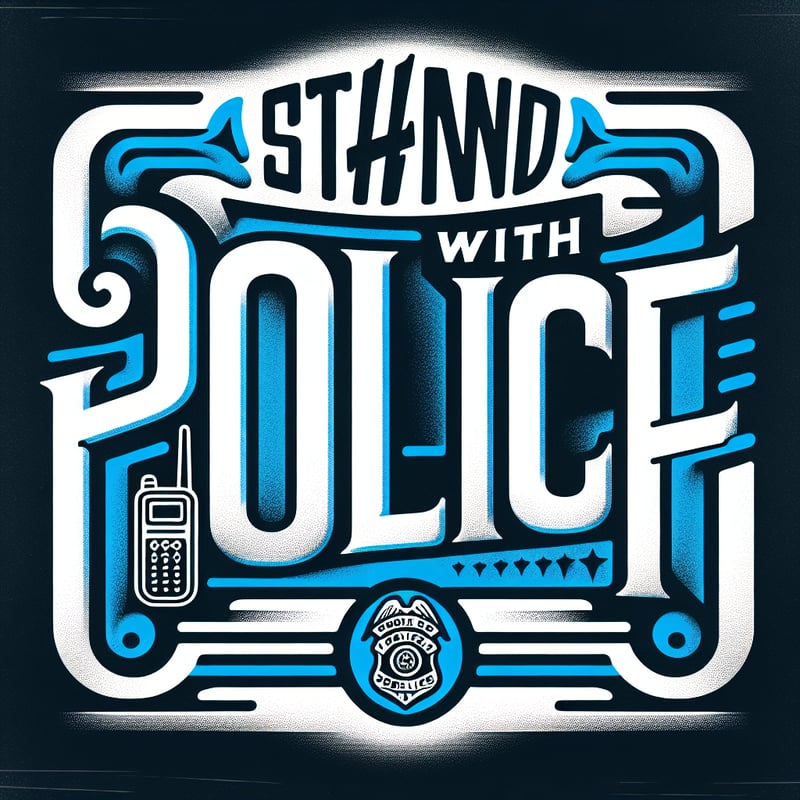 Colorful Protest Graphic: Police Hat & Walkie-Talkie