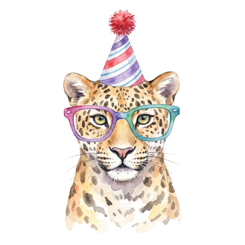 Watercolor Leopard with Funky Glasses