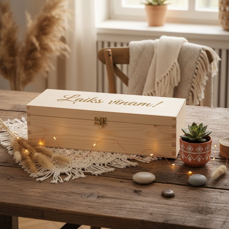 Boho Wine Box with Engraved Lid
