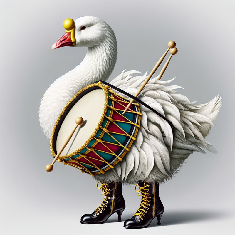 Goose with Toy Drum and Black Boots