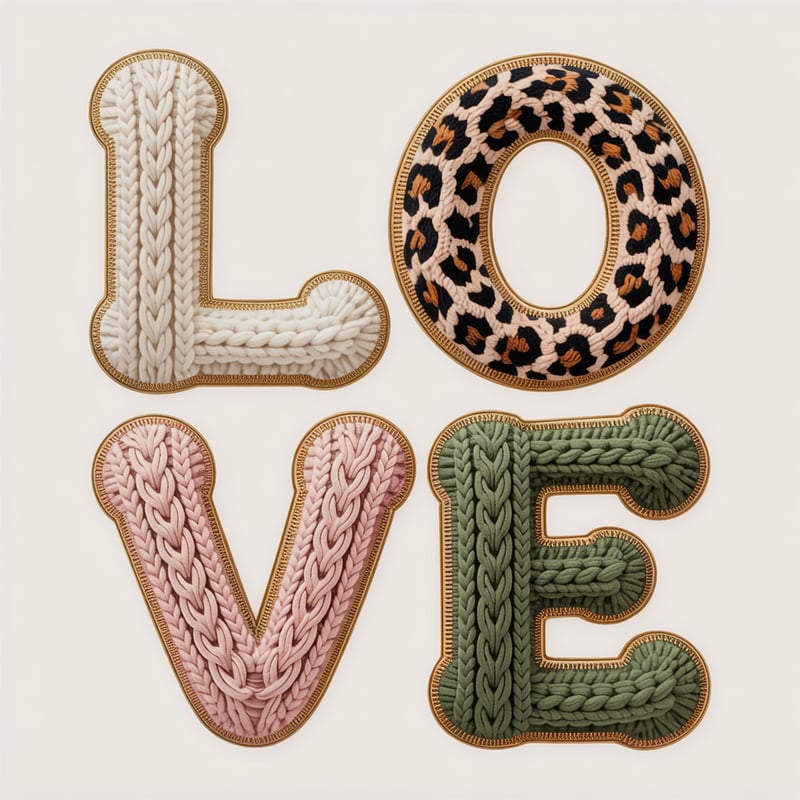 Knitted Yarn Love Text Design