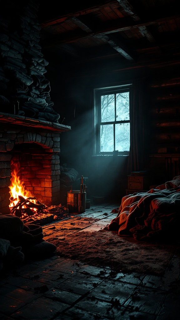 Dark Cabin with Dying Embers