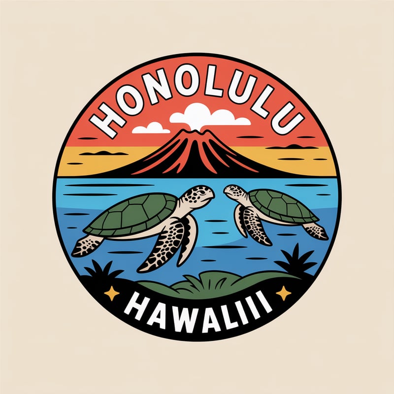 Honolulu Hawaii Cartoon Badge