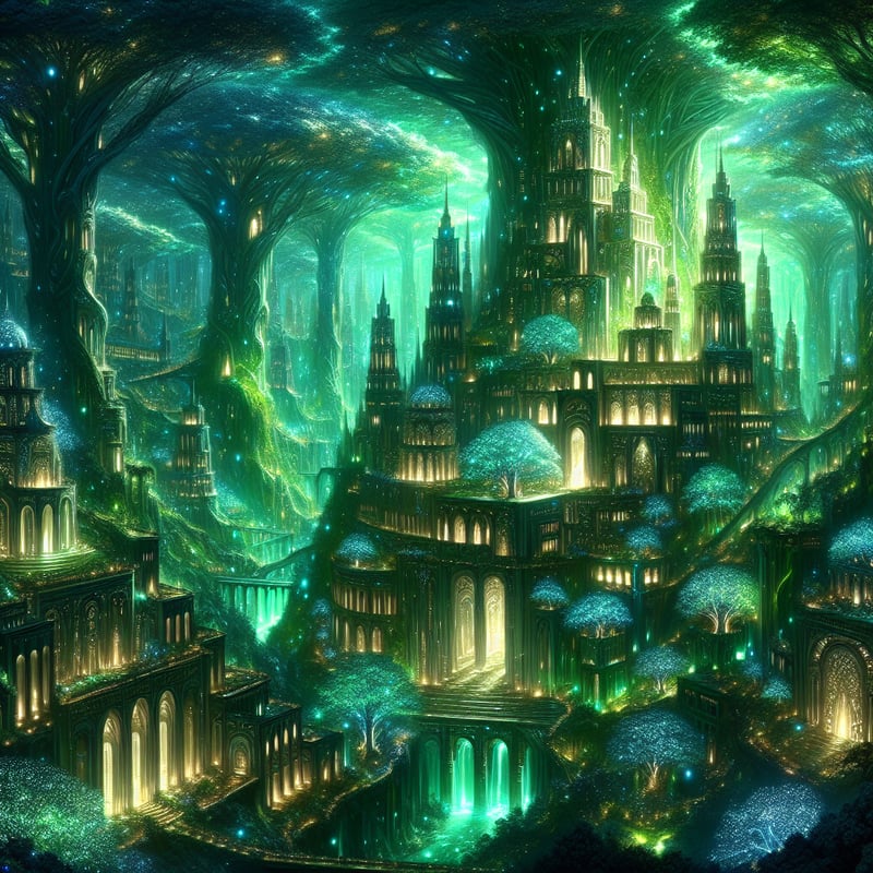Ancient Elven City in Glowing Forest