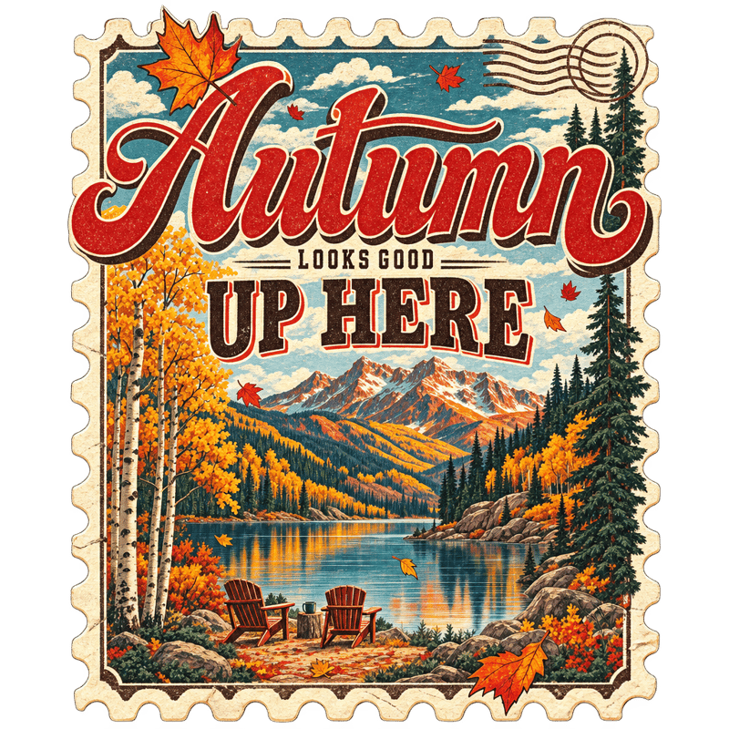 Vintage Mountain Autumn Stamp