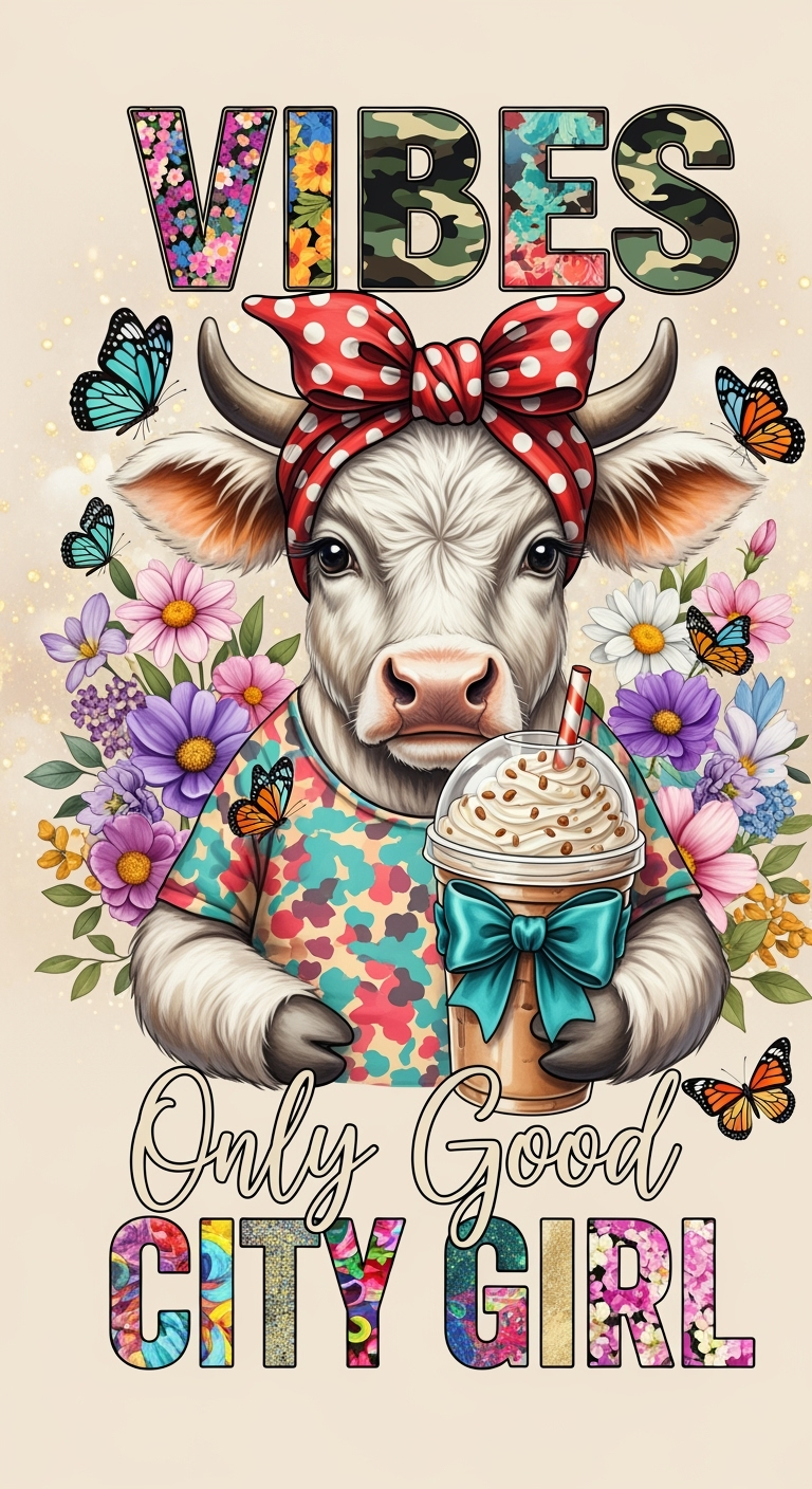 Vibrant Cow Illustration with Floral Vibes