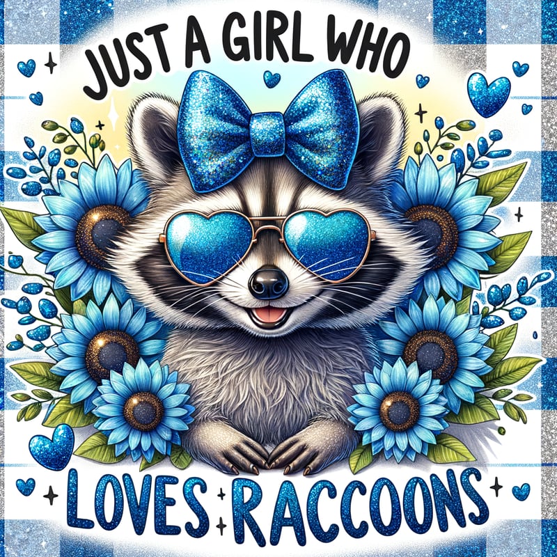 Cute Raccoon with Blue Sunflowers