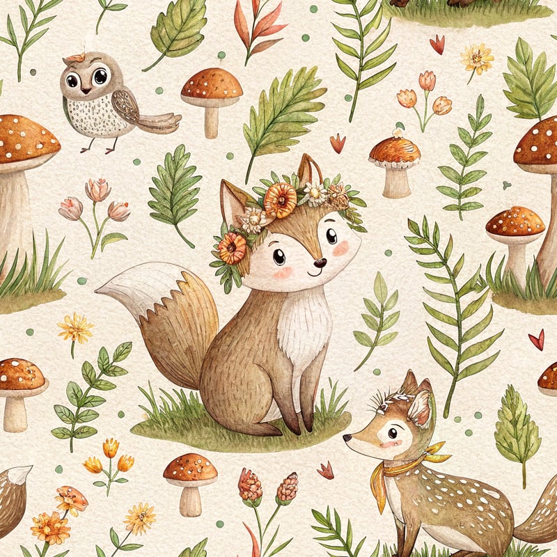 Woodland Animals Watercolor Pattern