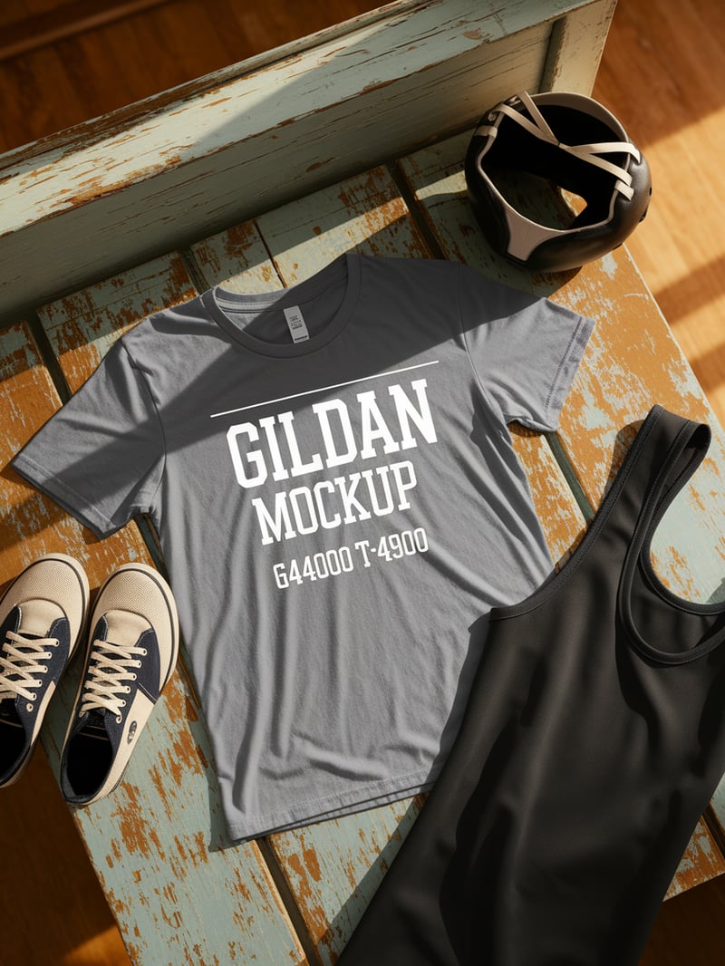 Gray Gildan 64000 Lay Flat Mockup