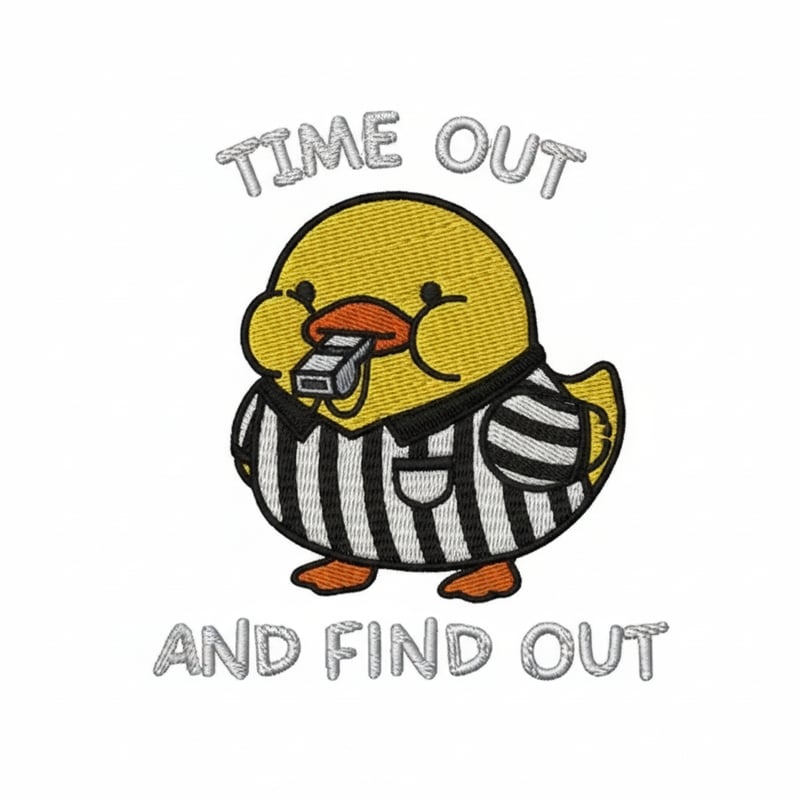 Duck in Referee Shirt Blowing Whistle