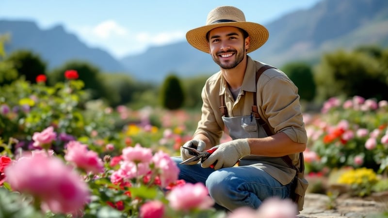 Professional Gardener Pruning Roses