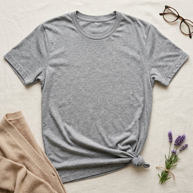 Photorealistic Grey Cotton T-Shirt Flat Lay