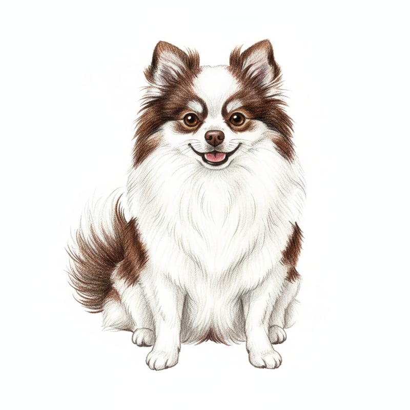 Realistic Chocolate Parti Pomeranian Drawing