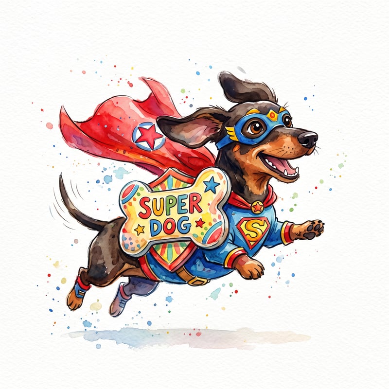 Whimsical Dachshund Superhero Artwork