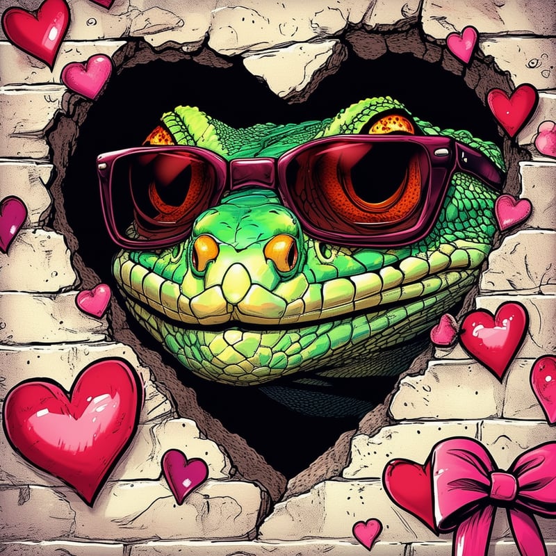 Lizard Face Through Heart Wall Art