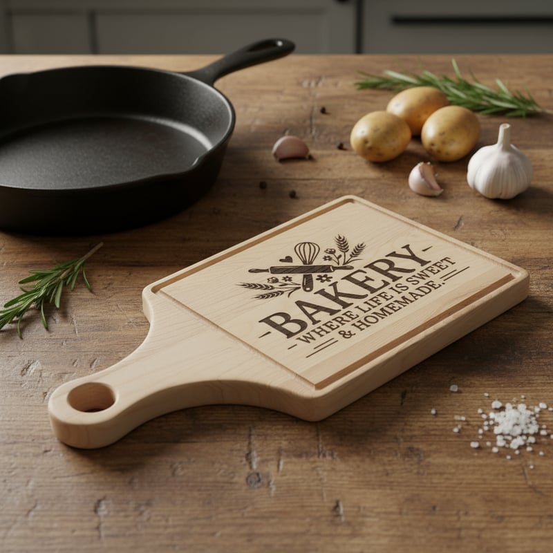 Engraved Wooden Paddle Board Scene