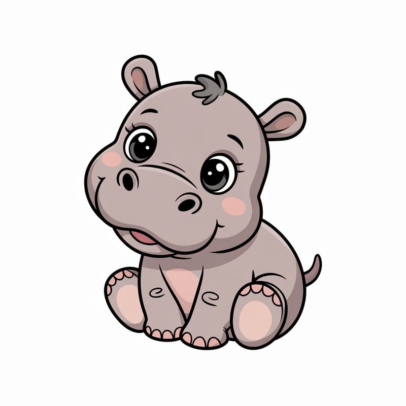 Cute Animated Baby Hippo Nursery Art