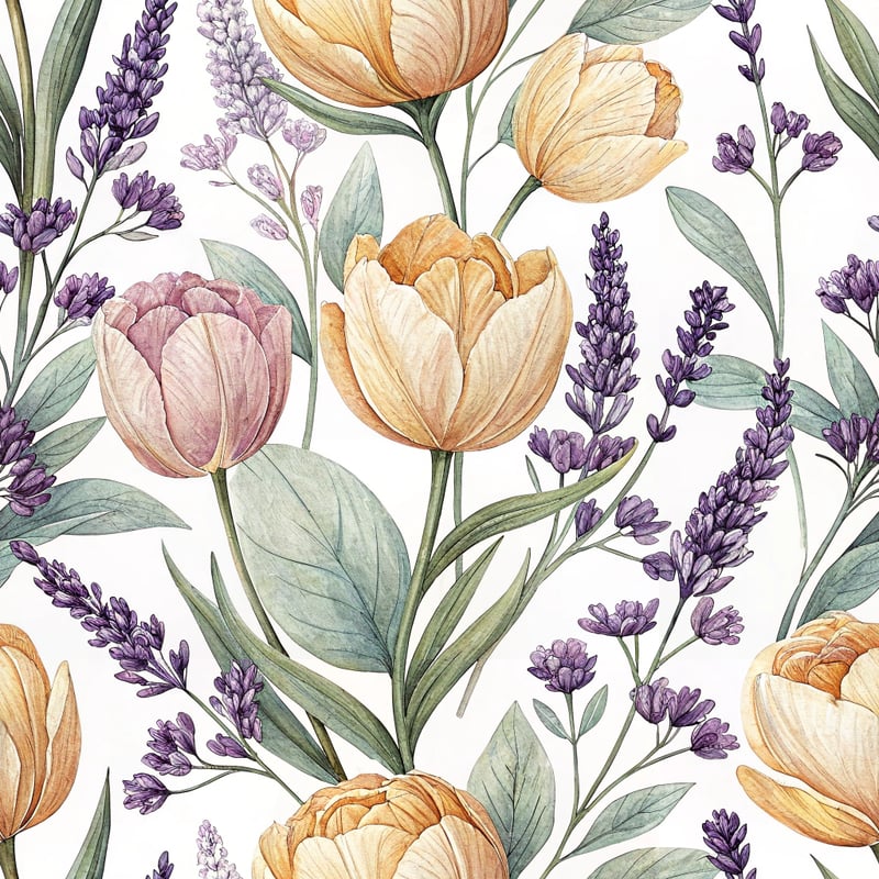Spring Tulips and Lavender Illustration