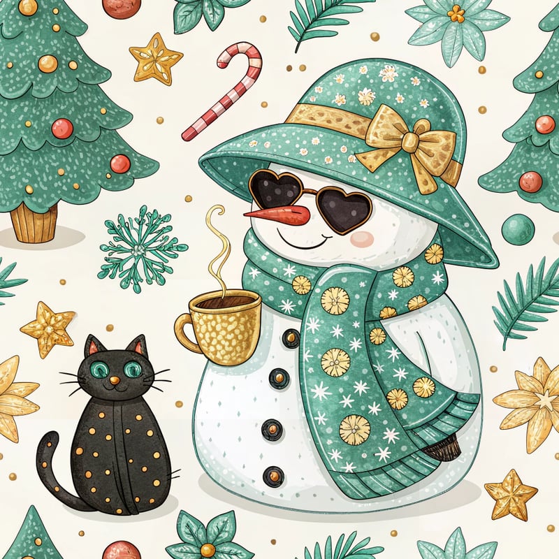 Cute Retro Snowman with Christmas Elements
