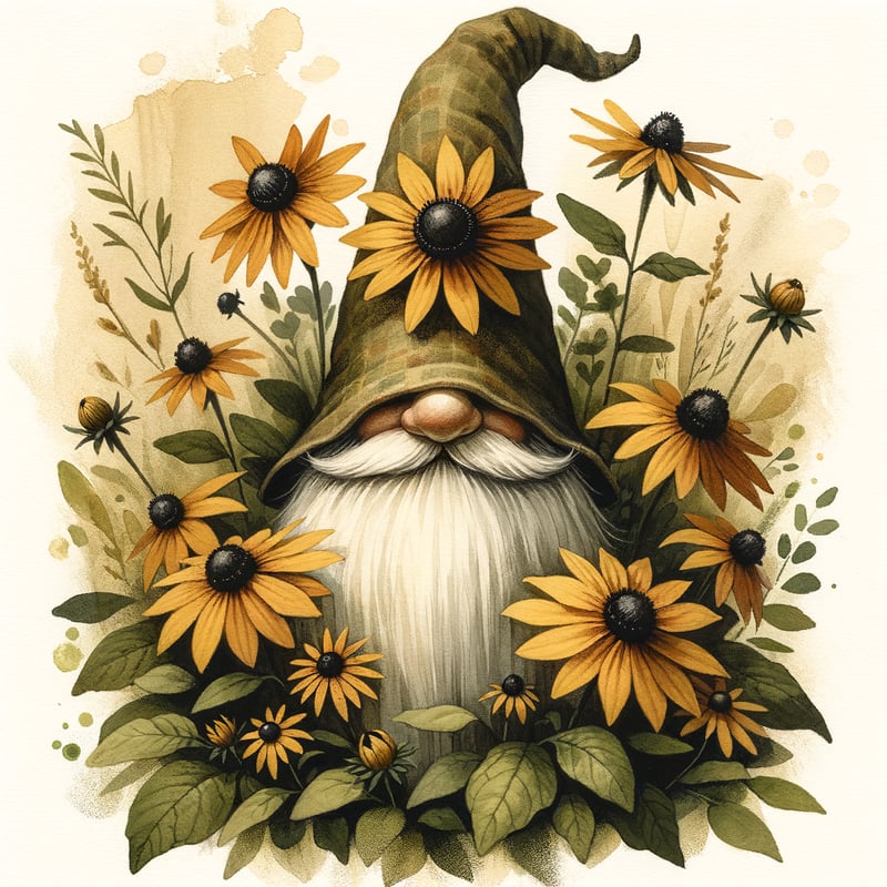 Rustic Gnome with Black-Eyed Susans