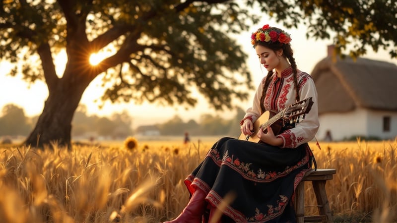 Ukrainian Musician Playing Bandura