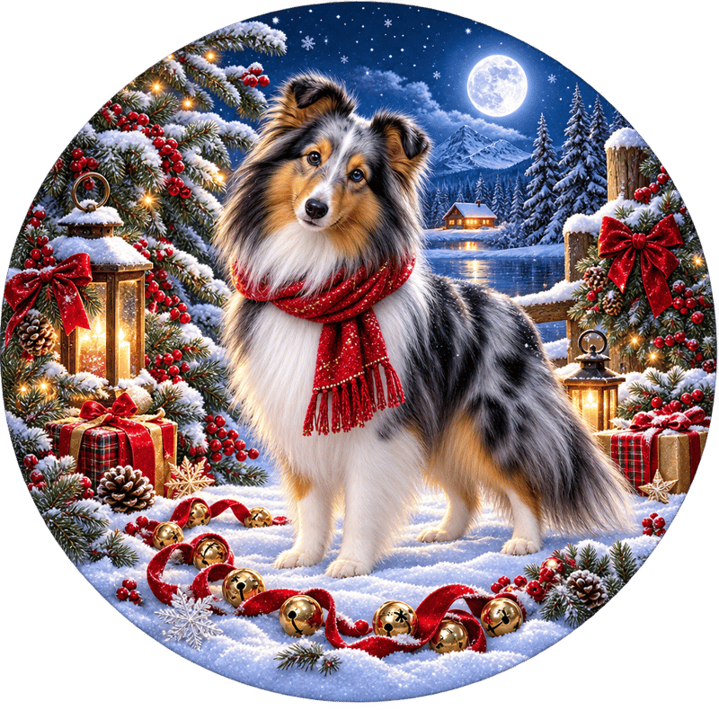 Blue-merle Shetland Sheepdog Holiday PNG