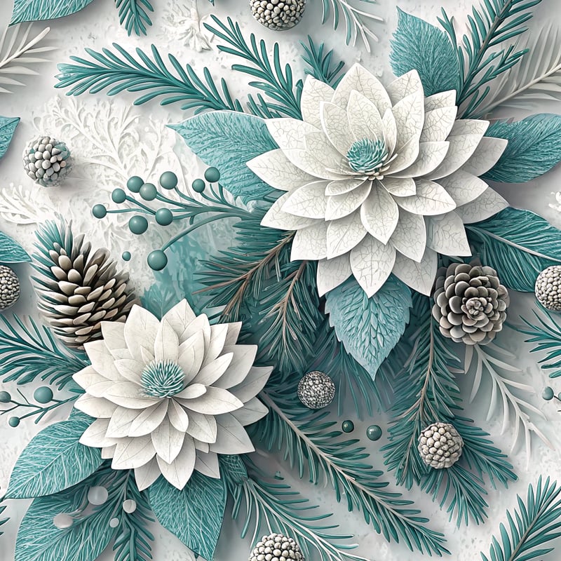 3D Winter Flowers with Pine Sprigs