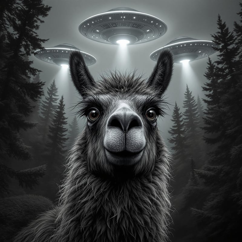 Hyper-Realistic Llama in Misty Forest