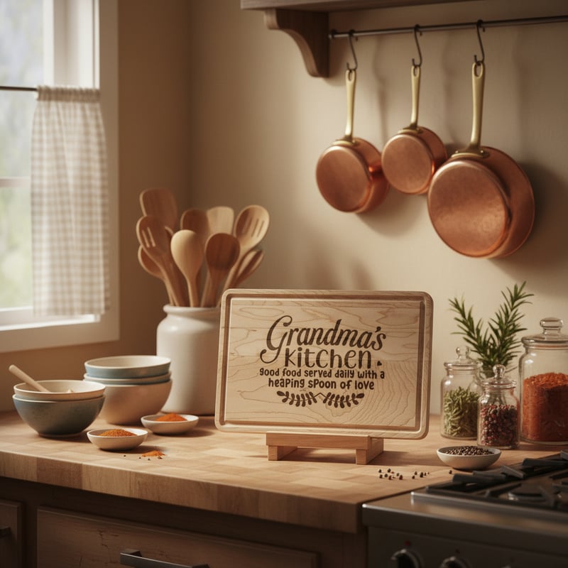 Engraved Board in Cozy Family Kitchen
